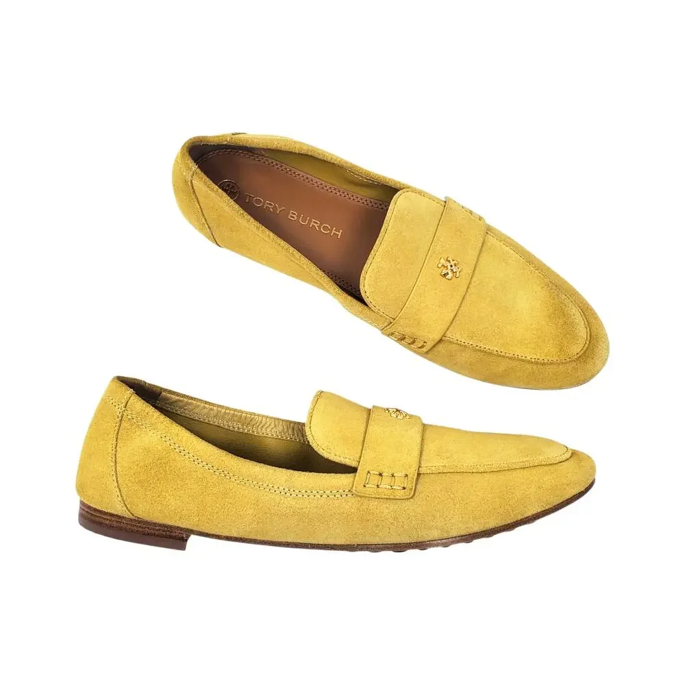 Tory Burch Ballet Loafers Flats Split Suede Leather Yellow Cornbread Size 7.5
